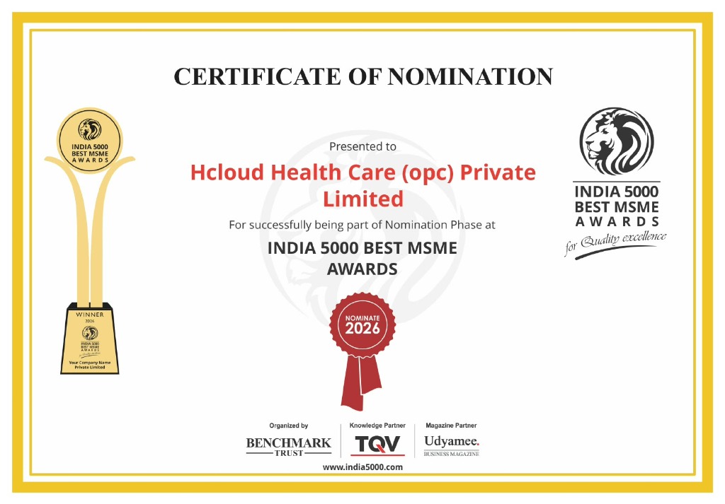 Certificate of Nomination - India 5000 Best MSME Awards 2026 presented to Hcloud Health Care